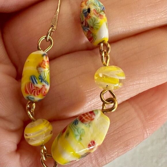 Yellow  glass hand painted beaded choker necklace - Picture 2 of 7